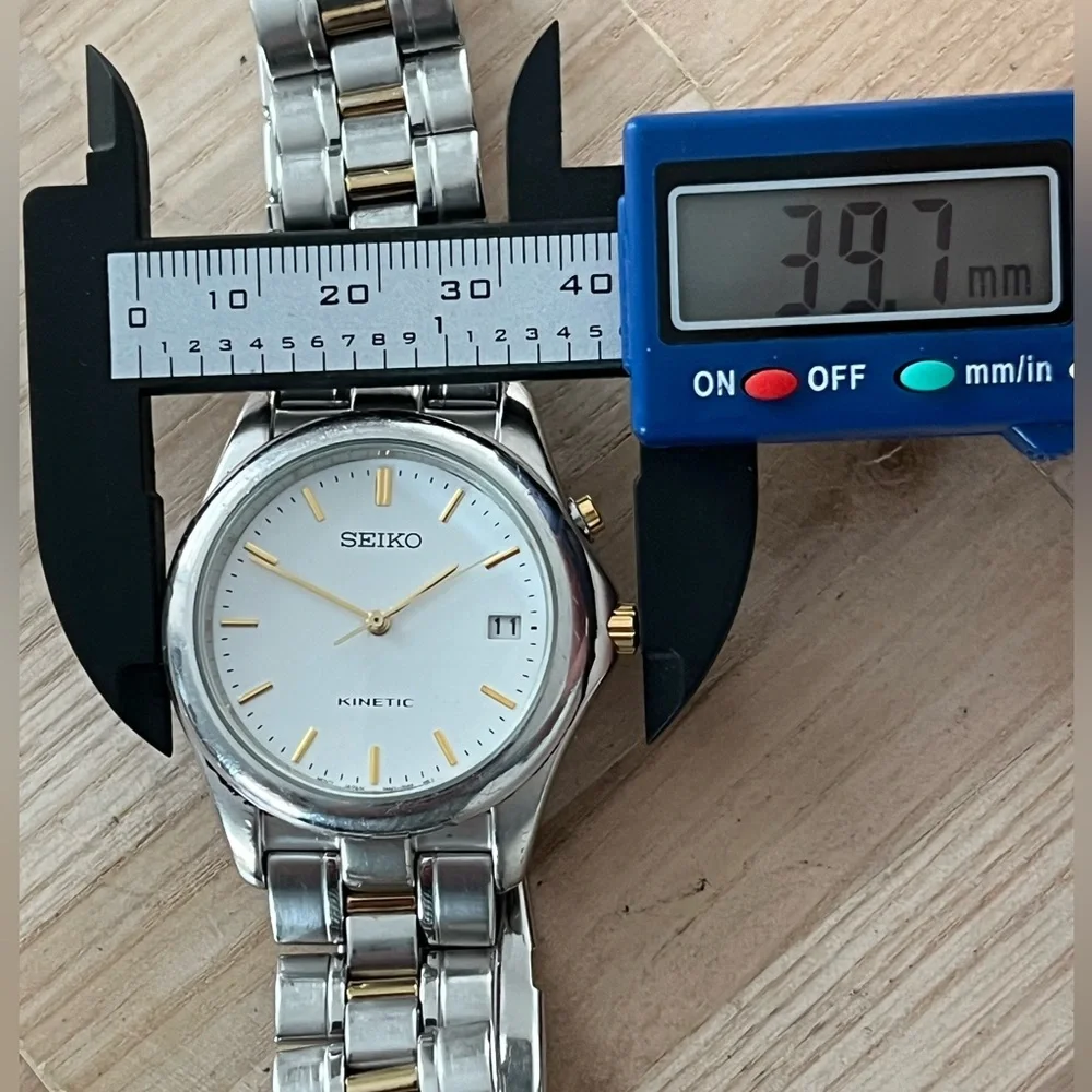 Seiko Kinetic Automatic Vintage Men’s Watch Two-Tone Bracelet White Dial Date